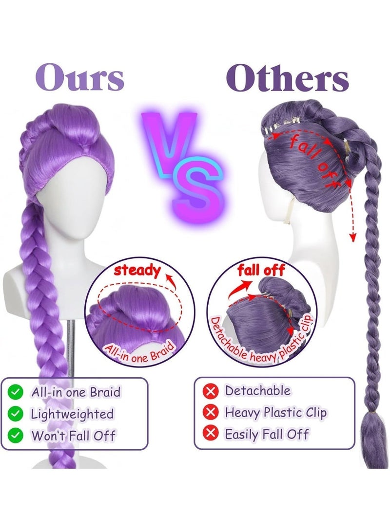 GOGA Ru-mi Long Purple Braided Cosplay Wig, Demons Hunters Wig for Stage Halloween Costume Outfit Party for Girl, Demon purple Braid Wig Halloween Cosplay Props - Image 5